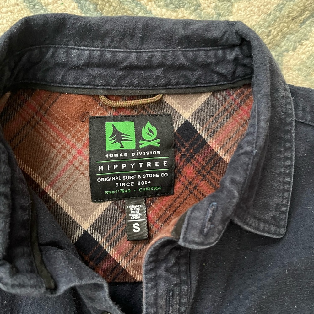 Men's Casual Navy Shirt with Plaid Elbow Patches - Picture 2 of 2